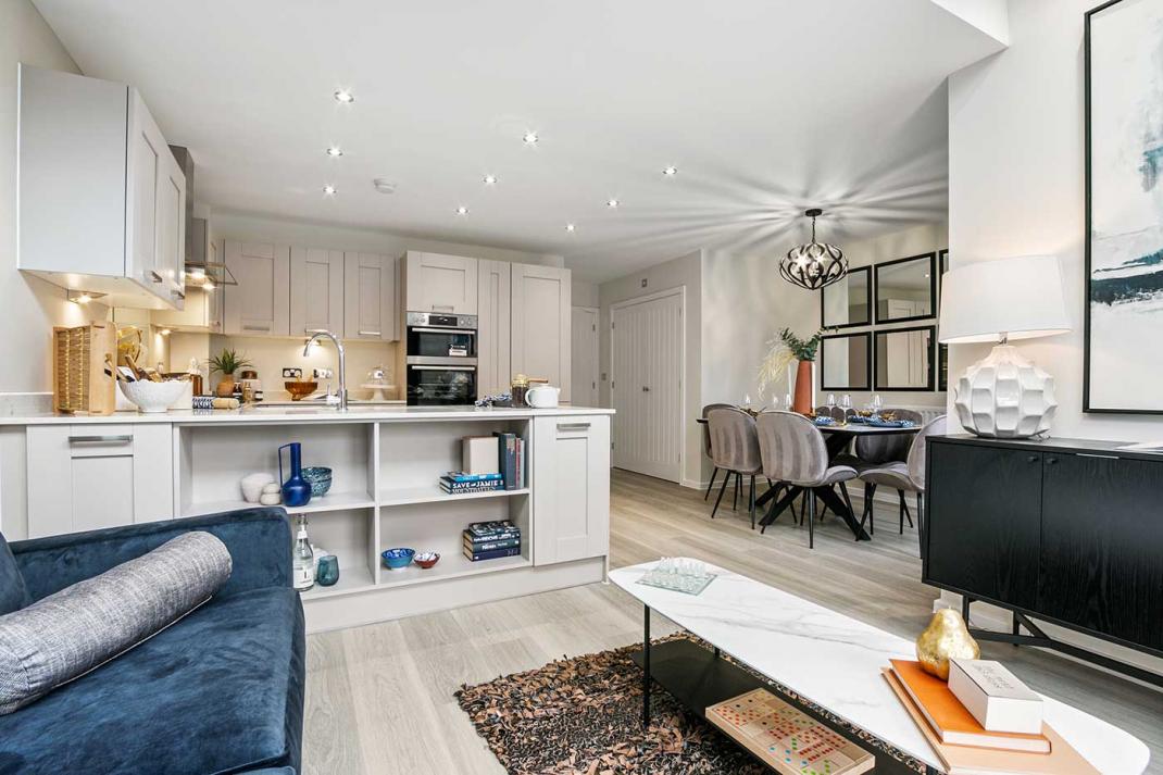 Open plan kitchen at The Hazel at our new build development Mill Vale in Middleton, Greater Manchester
