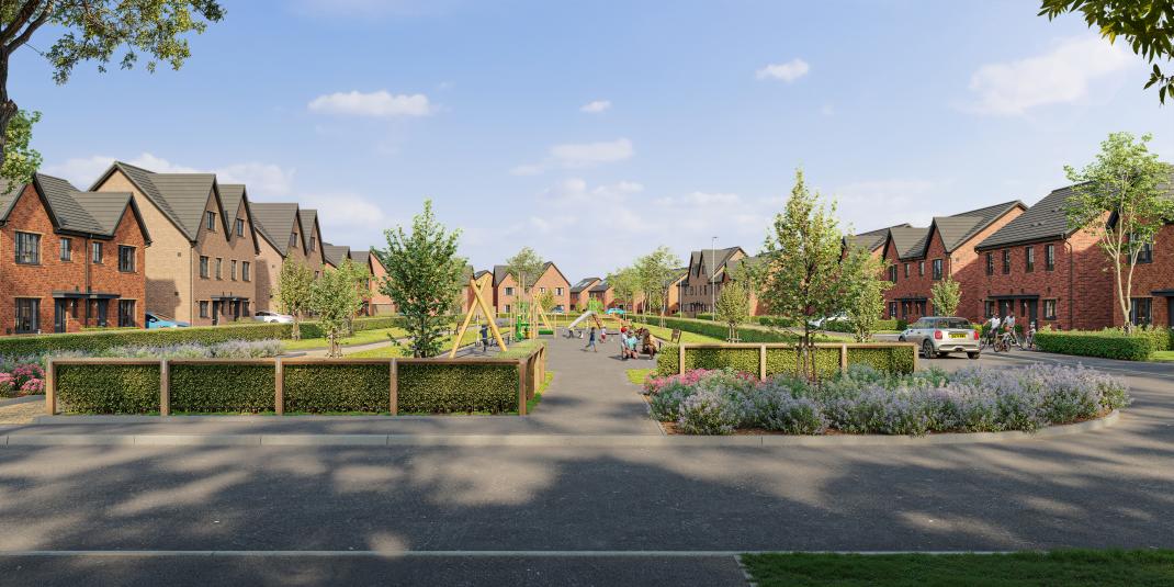 Street scene of Hawks View a new build development in Castleton Rochdale