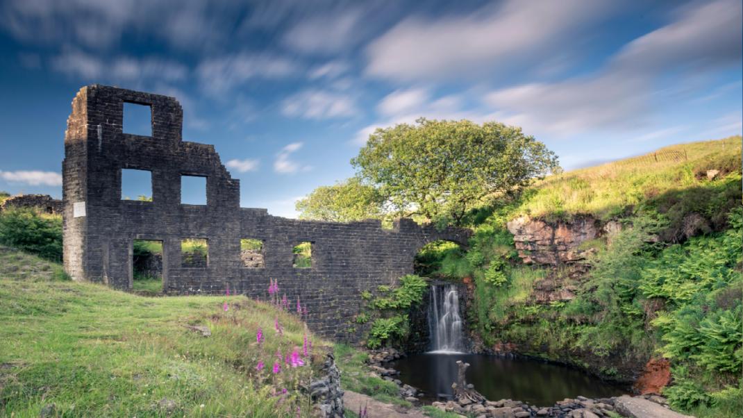 Rochdale riverside with a waterfall